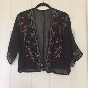 Black Embroidered Kimono